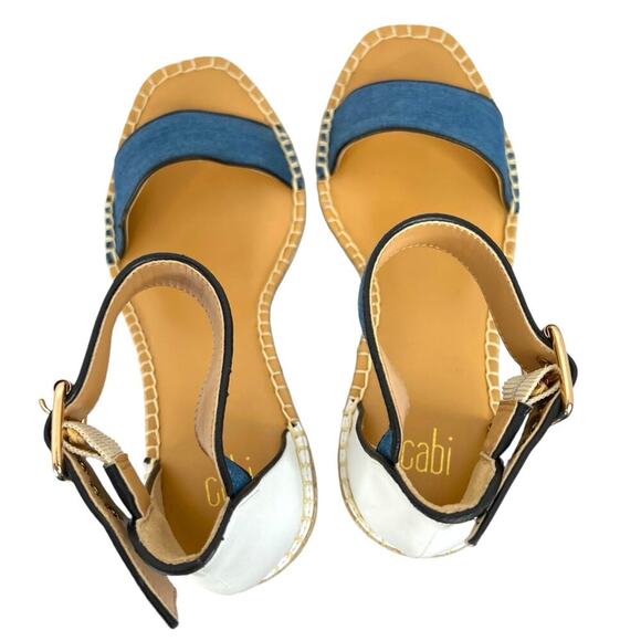 CABi Parker Espadrille Wedge Sandals 4" Heel in Blue and White Women's Size 8 - Picture 7 of 12